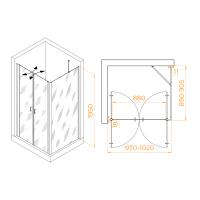 Душевой уголок RGW PA-144 (PA-104 + Z-050-2 + O-204) прямоугольный  100* 90*195 060814409-11 профиль Хром стекло Прозрачное 6 мм RGW