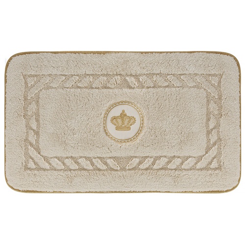 Коврик д/ванной комнаты 70х140 см., вышивка логотип КОРОНА, кремовый, окантовка золото