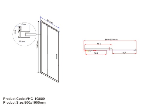 Душевой уголок, квадратный/прямоугольный Garda VSS-1G9012CLB 1200х900х1900 цвет черный стекло прозрачное Vincea
