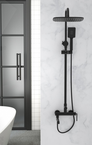 Душевая стойка со смесителем для ванны, верхним и ручным душем, черный  ACQUA-VSCM-NERO BELBAGNO